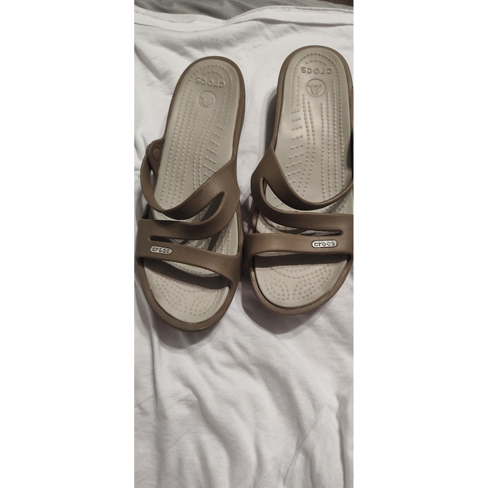 Crocs Women's‎ Brown Lightweight Comfort Slide Sandals Casual Shoes size 9